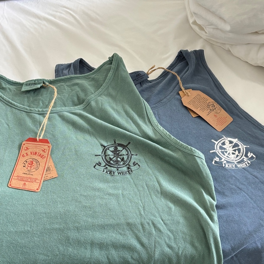 U.S. Vintage Key West Men's Tank Tops - Green and Blue